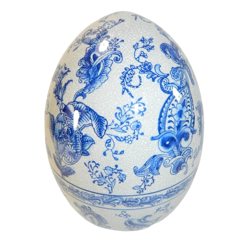 Blue White Ceramic Egg Crackled 10" Tall Flat Bottom Formalities By Baum Bros